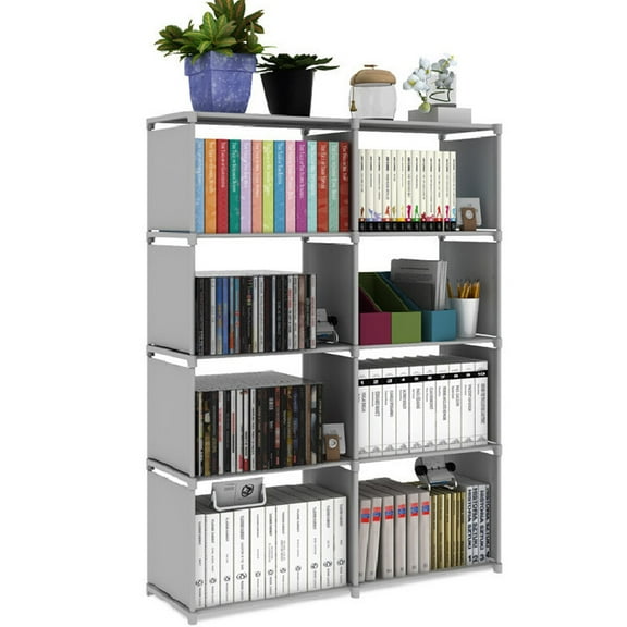 OUNONA Bookshelf Beautiful Double Row of Grey Dots Storage Rack Organizer Shelf Book Sundries Ornaments for School Home Library