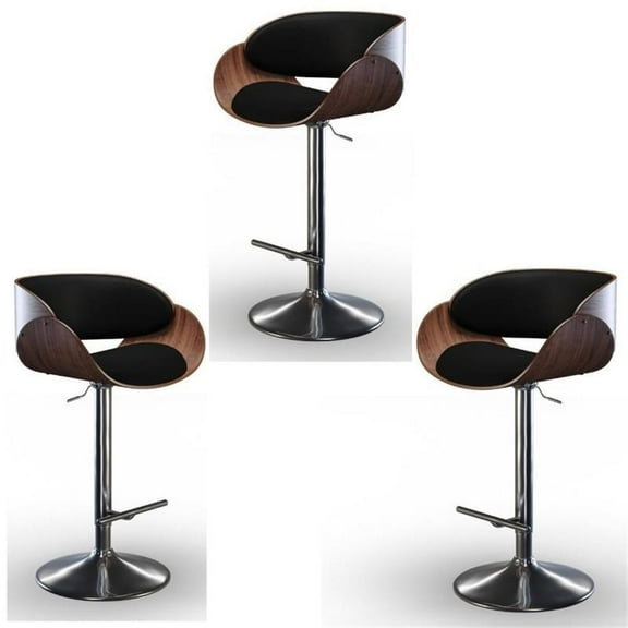 Home Square 3 Piece Adjustable Swivel Faux Leather Bar Stool Set in Black