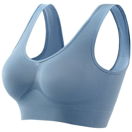 ATOYSOY Sports Everyday Bra Wireless Ribbed Camisoles Breathable Push Up Underwear Workout Running Gym Yoga Thin Lightweight Girls Teens Knitted Crop Tops Comfy Bra Clearance Blue XXXL