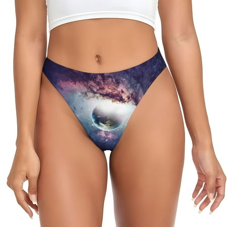Qokaie Planets Stars And Galaxies Printed Women s Cotton Thong Underwear  Sexy Breathable Panties G-string-X-Small