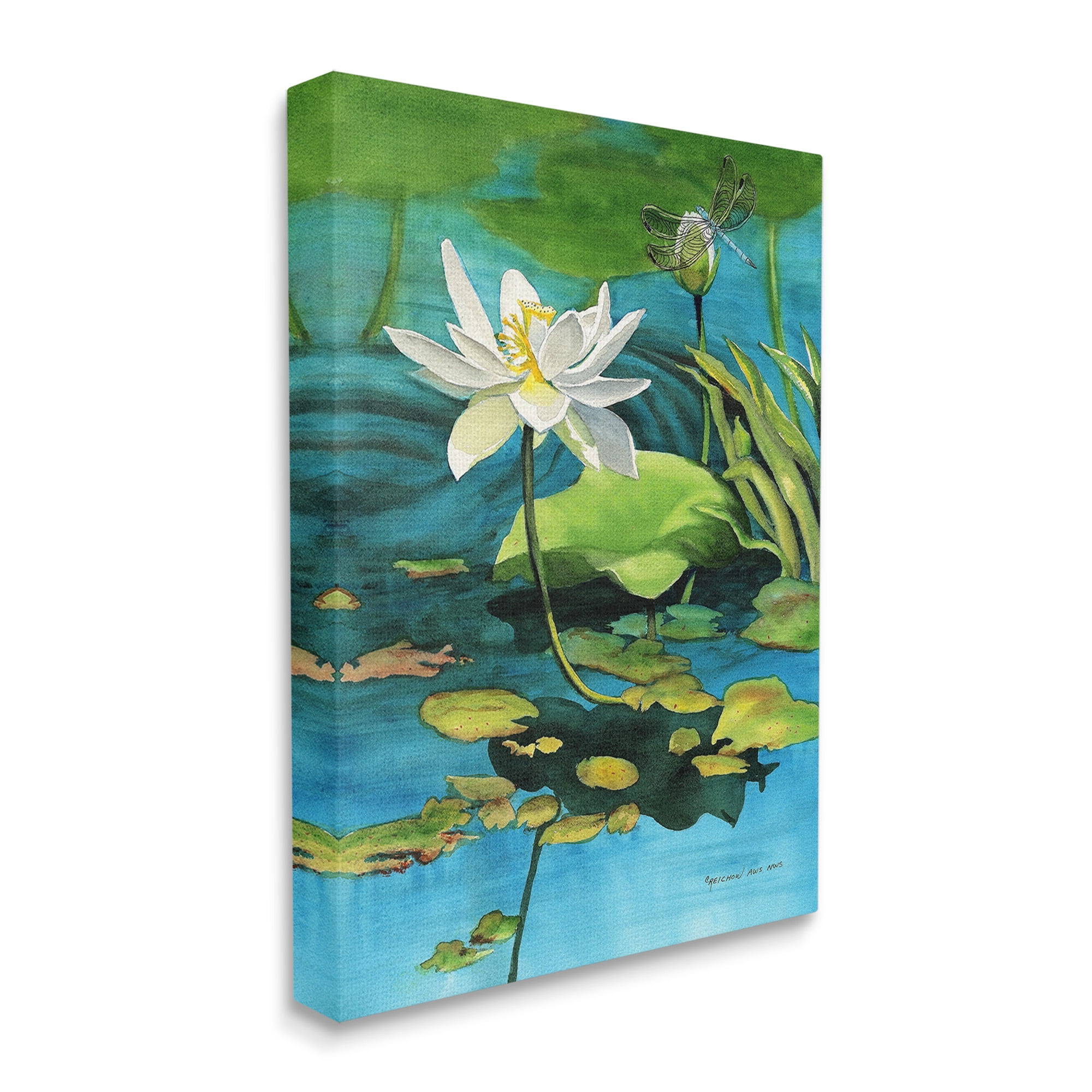 Stupell Industries Pond Lotus & Dragonfly Botanical & Floral Painting Gallery Wrapped Canvas Art Print Wall Art, 30 x 40