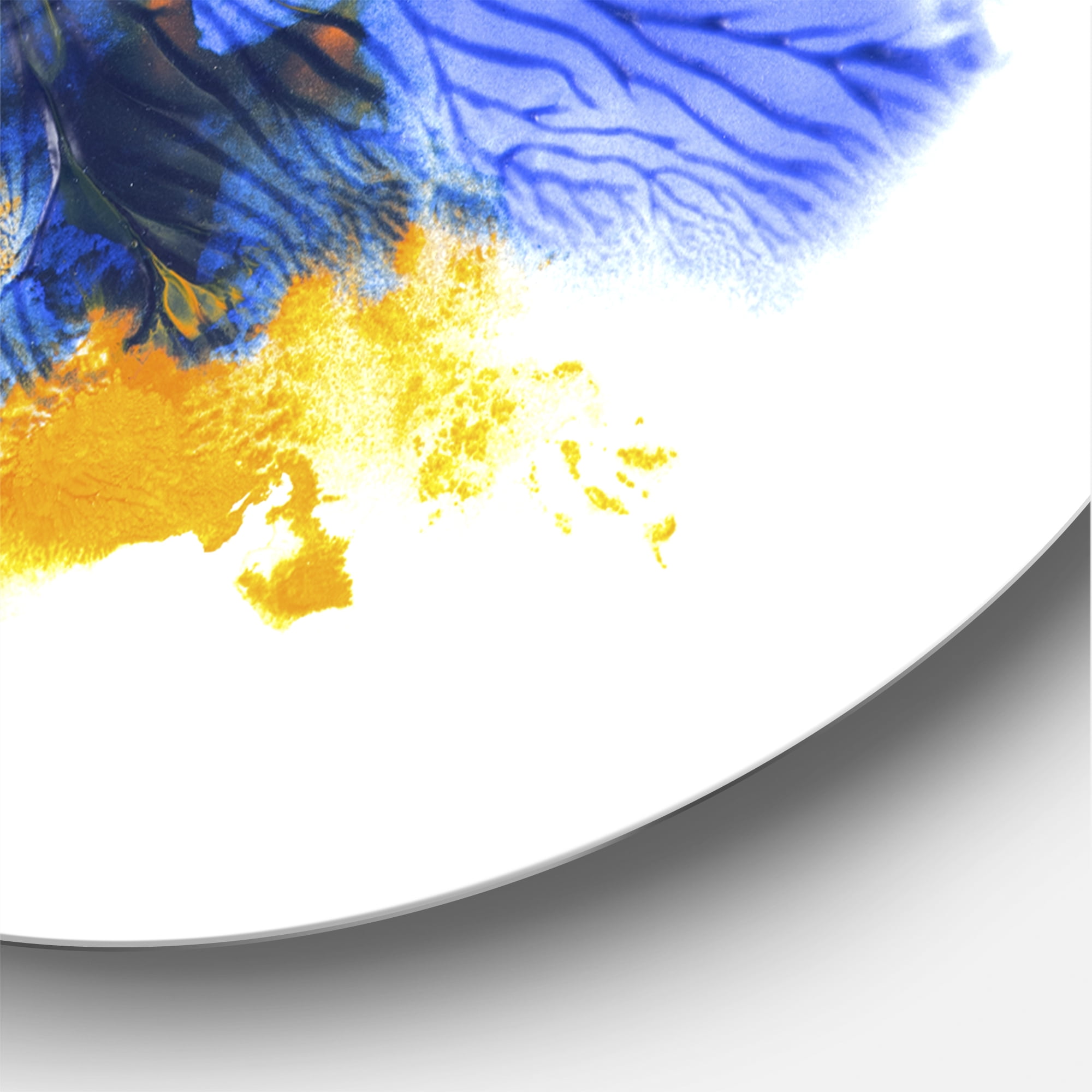 Designart 'Abstract Orange and Blue Clouds' Modern Circle Metal Wall Art 11x11 - Disc of 11