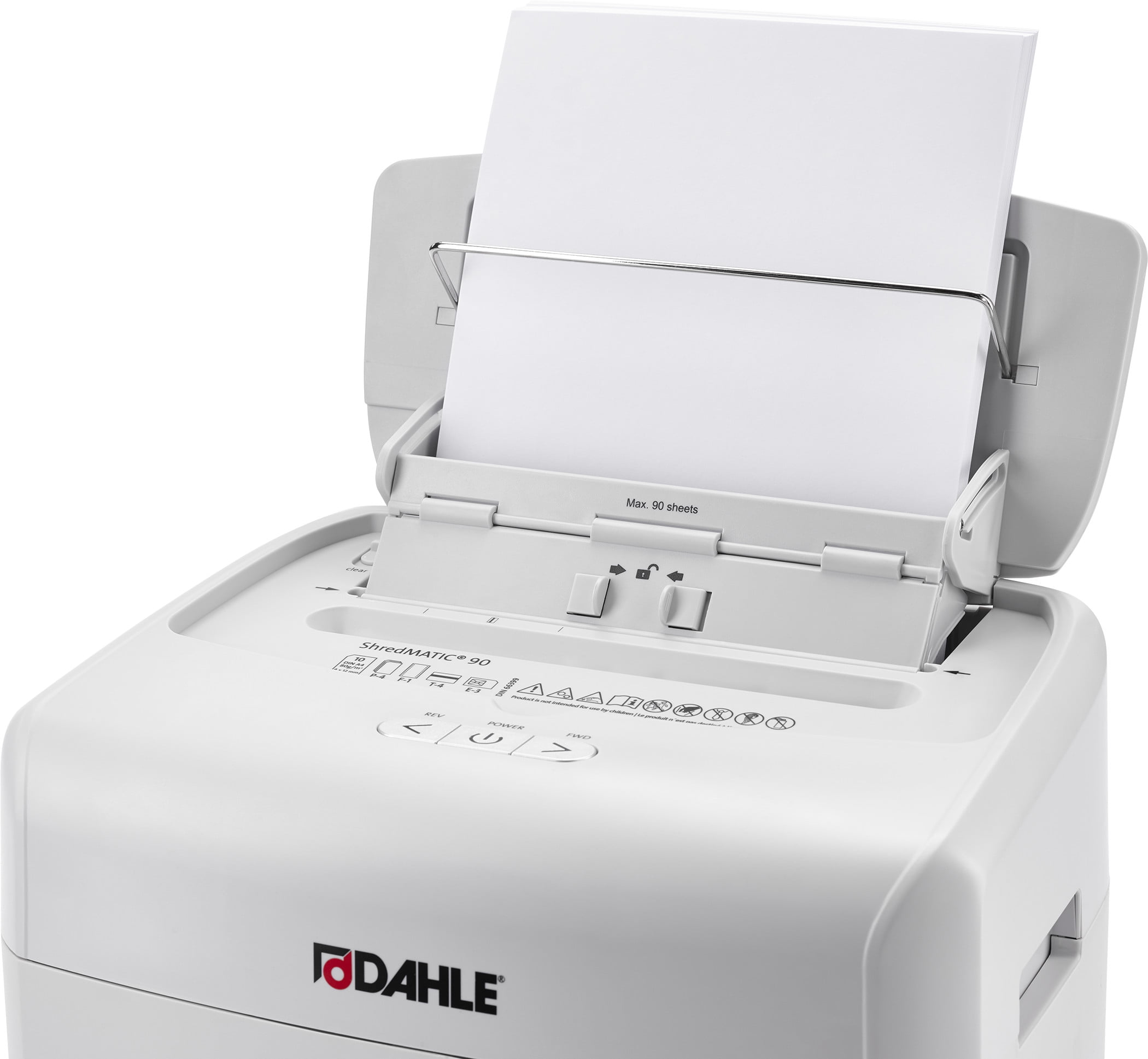 Dahle ShredMATIC SM 90 Auto-Feed Paper Shredder, 90 Sheet Tray, Oil-Free, Jam Protection, Level P-4