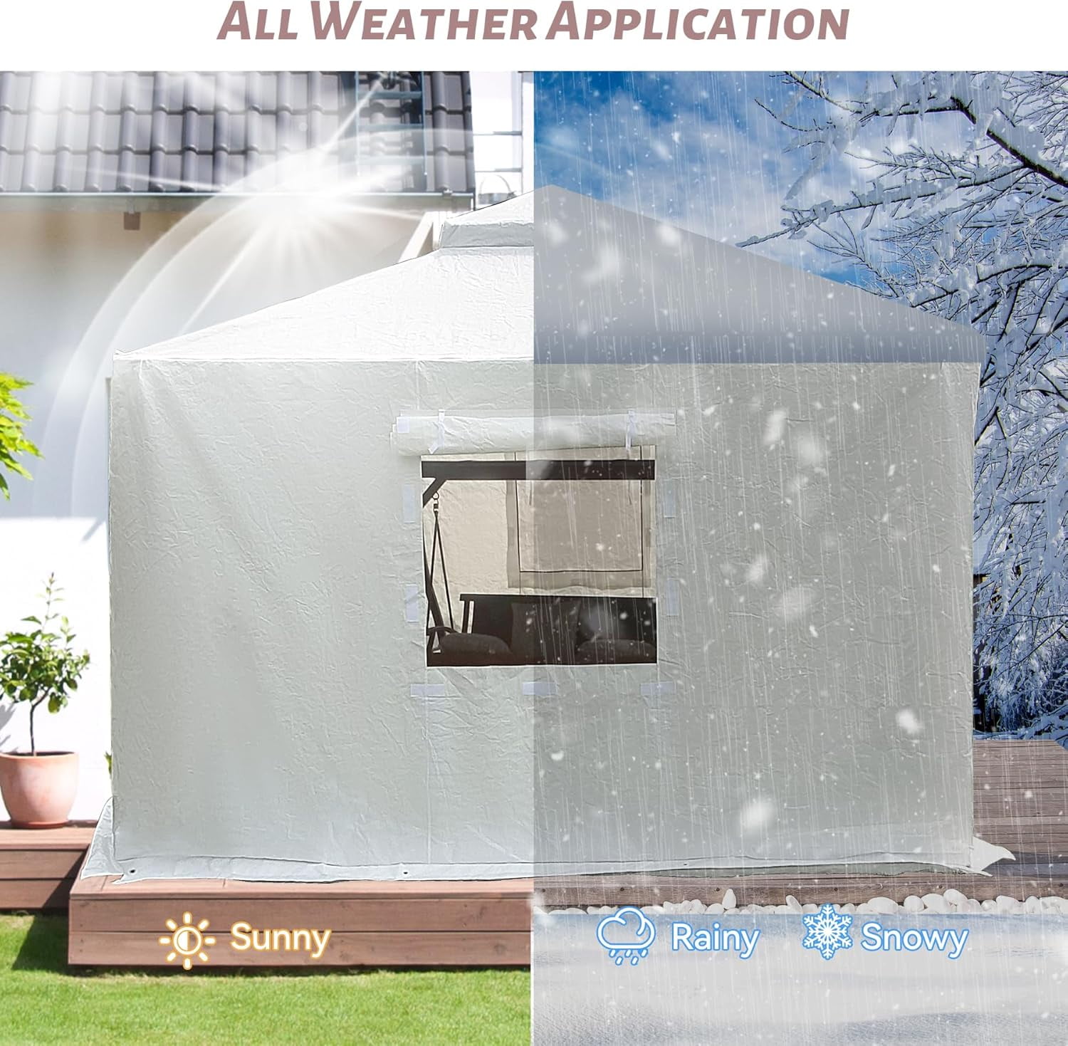 8 x 8 FT Outdoor Hardtop Gazebo Cover With Sidewalls and Mesh Windows, Universal Winter All-Season Waterproof Enclosed, White (Gazebo Not Included)