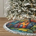 thumbnail image 3 of Christmas Tree Skirt, Whimsical Colorful Village Street Christmas Tree Decorations Indoor, Tree Skirts Mat With Tassel Trim for Halloween New Year Holiday Christmas Party Decor 30 Inches, 3 of 7