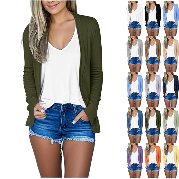Samickarr Bolero Shrugs Cardigan for Women Open Front Long Sleeve Casual Loose Solid Color Coats