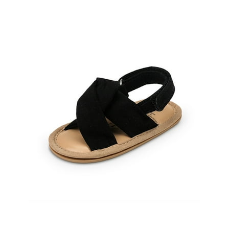 

Lacyhop Baby Girls Flat Sandal Rubber Soft Sole Sandals First Walker Shoes Indoor&Outdoor Cute Crib Shoe Strappy Summer Dress Flats Black 6-12 months