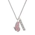 thumbnail image 1 of Delight Jewelry Silvertone Large Translucent Pink Flying Butterfly Silvertone Always My Mother Bar Charm Necklace, 23", 1 of 4