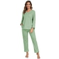 thumbnail image 4 of EA'S SECRET 100% Cotton Pajamas for Women Set 2 Piece Lounge Set V Neck Long Sleeve Pj Long Pants Sleepwear with Pockets(Sage Green,2XL), 4 of 10