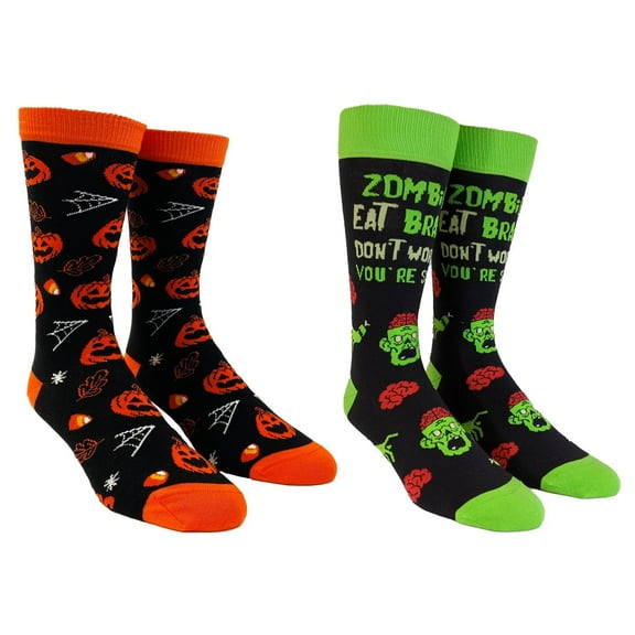 Youth Zombies Eat Brains & Jack-O-Lantern Pumpkin Scary Halloween Socks Bundle 2-Pack