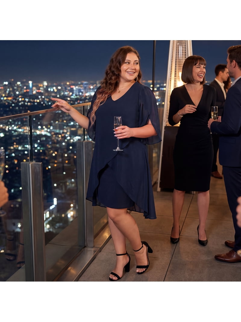 Agnes Orinda Women's Plus Size Formal Dress V Neck Chiffon Overlay Wedding  Guest Cocktail Party Mesh Dresses 4X Navy Blue - Walmart.com