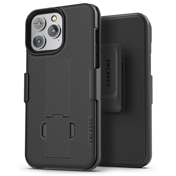 Encased DuraClip Holster Designed for iPhone 14 PRO Case with Belt Clip and Kickstand (Matte Black)