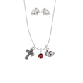 thumbnail image 3 of Crystal Red Channel Drop Silver Tone Cross and Bunny Necklace and Earrings Set, 3 of 5