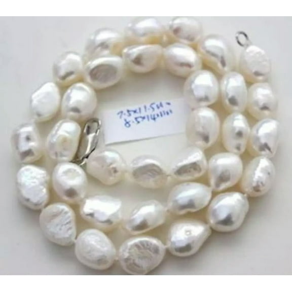K-KED Natural 10-11mm White South Sea Real Baroque Pearl Necklace 18 Inches AA