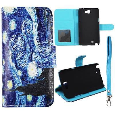 For Samsung Galaxy Note 2 N7100 Wallet Starry Night Syn Leather Folio Dual Layer Interior Design Flip PU Leather case Cover Card Cash Slots & Stand 
