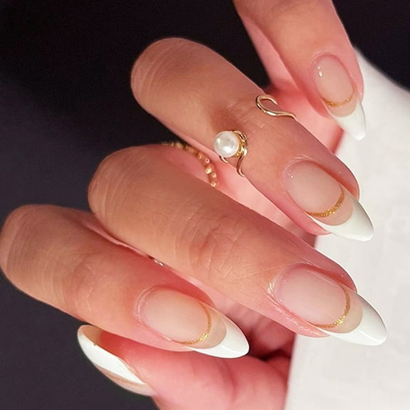 Fashionable 24 Pieces Almond Stick On Nails Set Milky French False Nails Press on Nails for Trendy Manicure