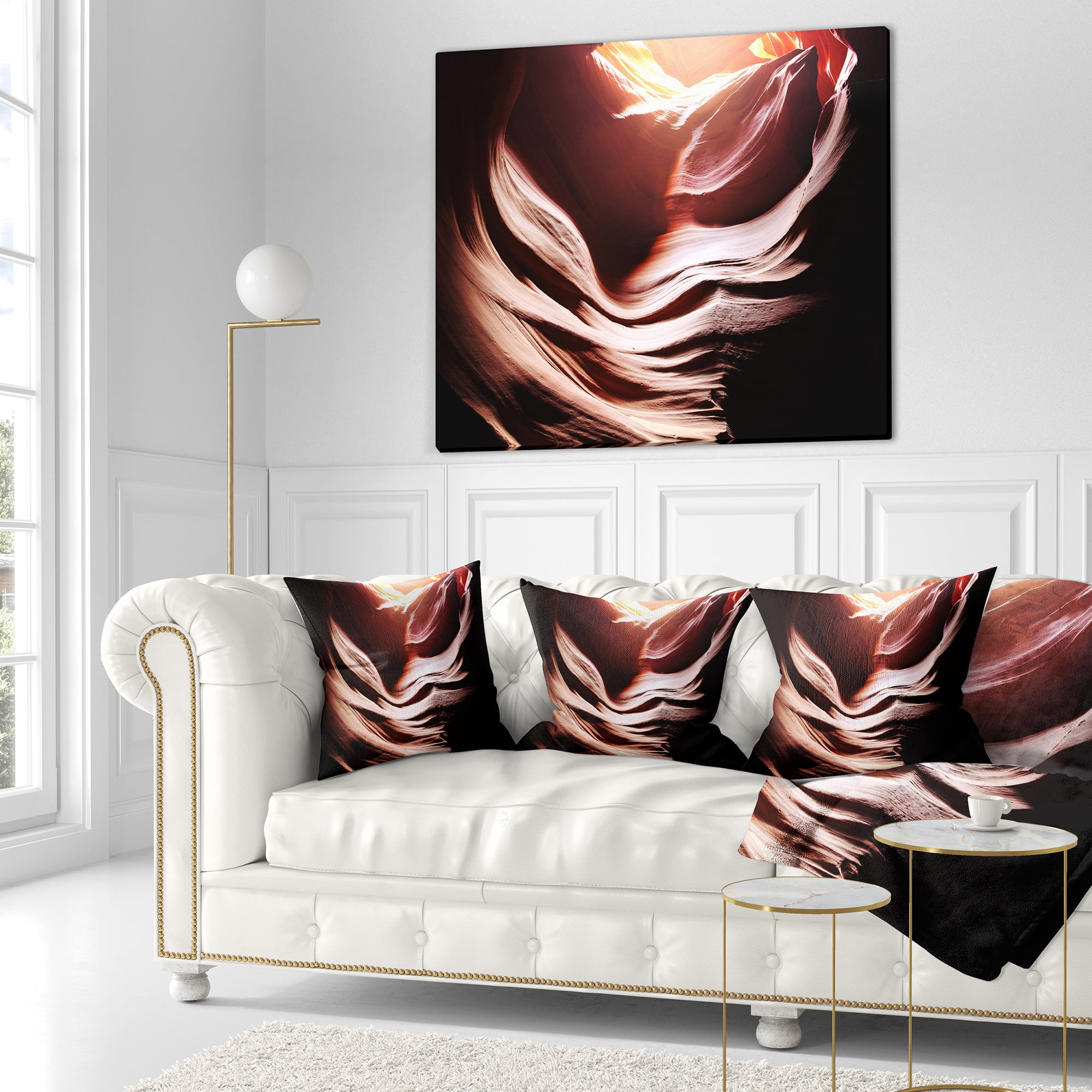 Designart Antelope Canyon in Brown Shade - Landscape Photography Throw Pillow - 18x18