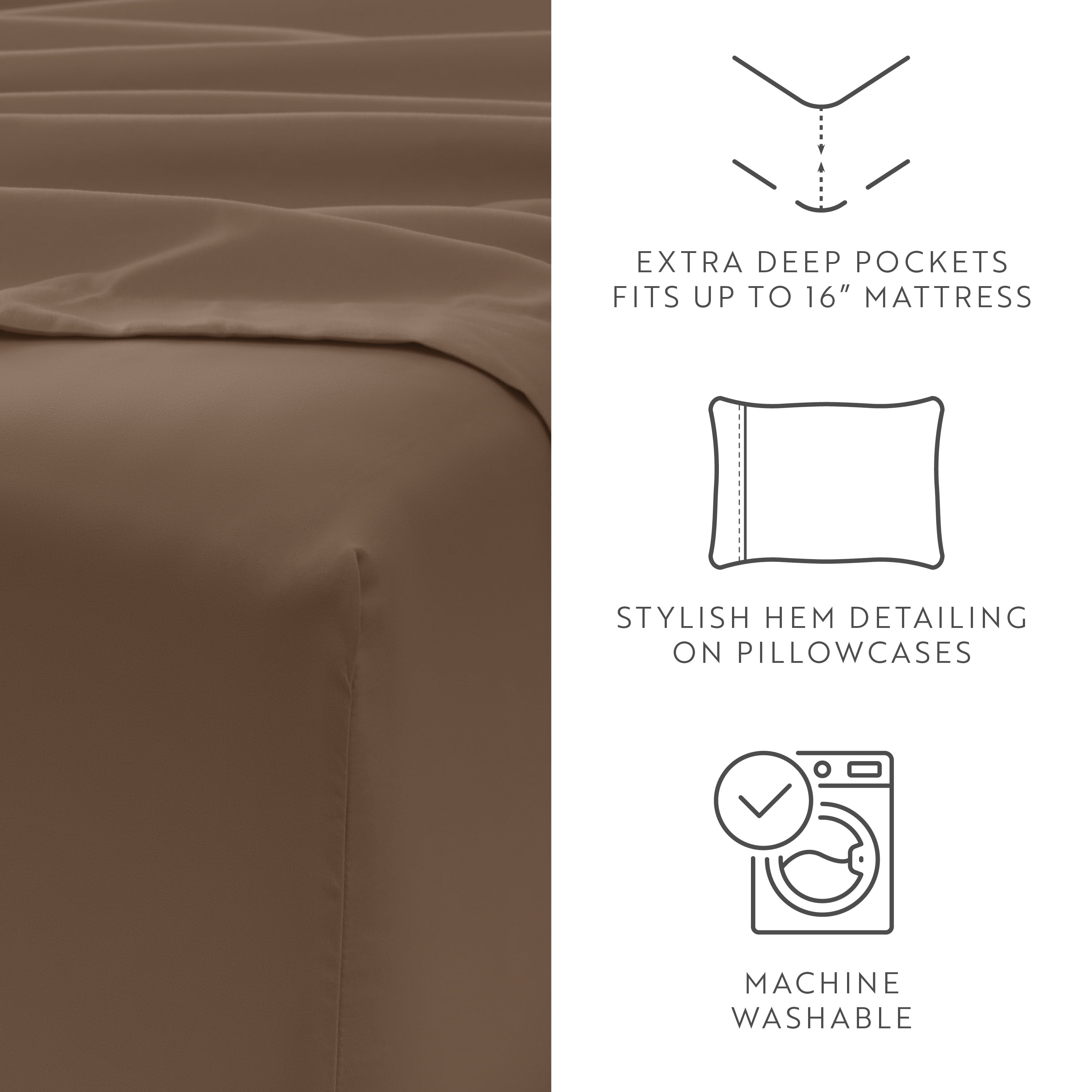 California King, Taupe Solid Microfiber 6 Piece Bed Sheet Set, by Noble Linens