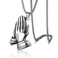 thumbnail image 1 of HOOUN Men's Silver Praying Hands Pendant Necklace Religious Jewelry Box Chain 24", 1 of 5