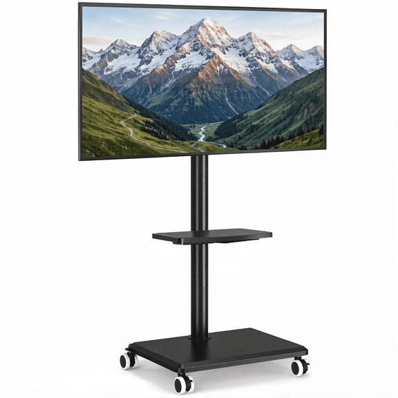 Rolling TV Cart Stand with Mount for 32-60 Inch Screens, Corner Swivel TV Mount Stand with Rack Shelf