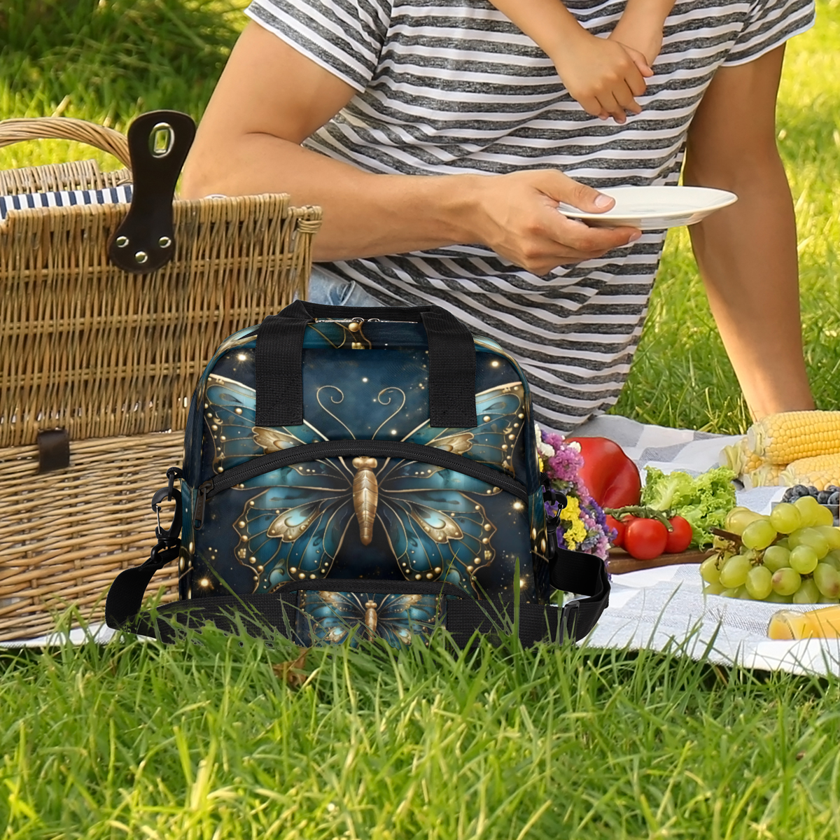 Herdesigns Boho Butterfly Insulated Lunch Bag for Women Men Adults Large Reusable Lunch Box Leakproof Portable Cooler Tote Bags with Adjustable Shoulder Strap