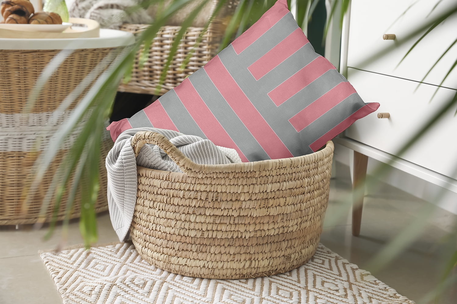 20" x 14" Simply Daisy Stripes Polyester Indoor/Outdoor Pillow, Pink Icing Qty 1