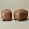 thumbnail image 3 of 23" Wide Faux Leather Upholstered Ottoman Set of 2, Mid-Century Modern Living Room Footrest with Soft Padded Seat, Footstool for Bedroom, Entryway or Living Room, Camel, 3 of 10