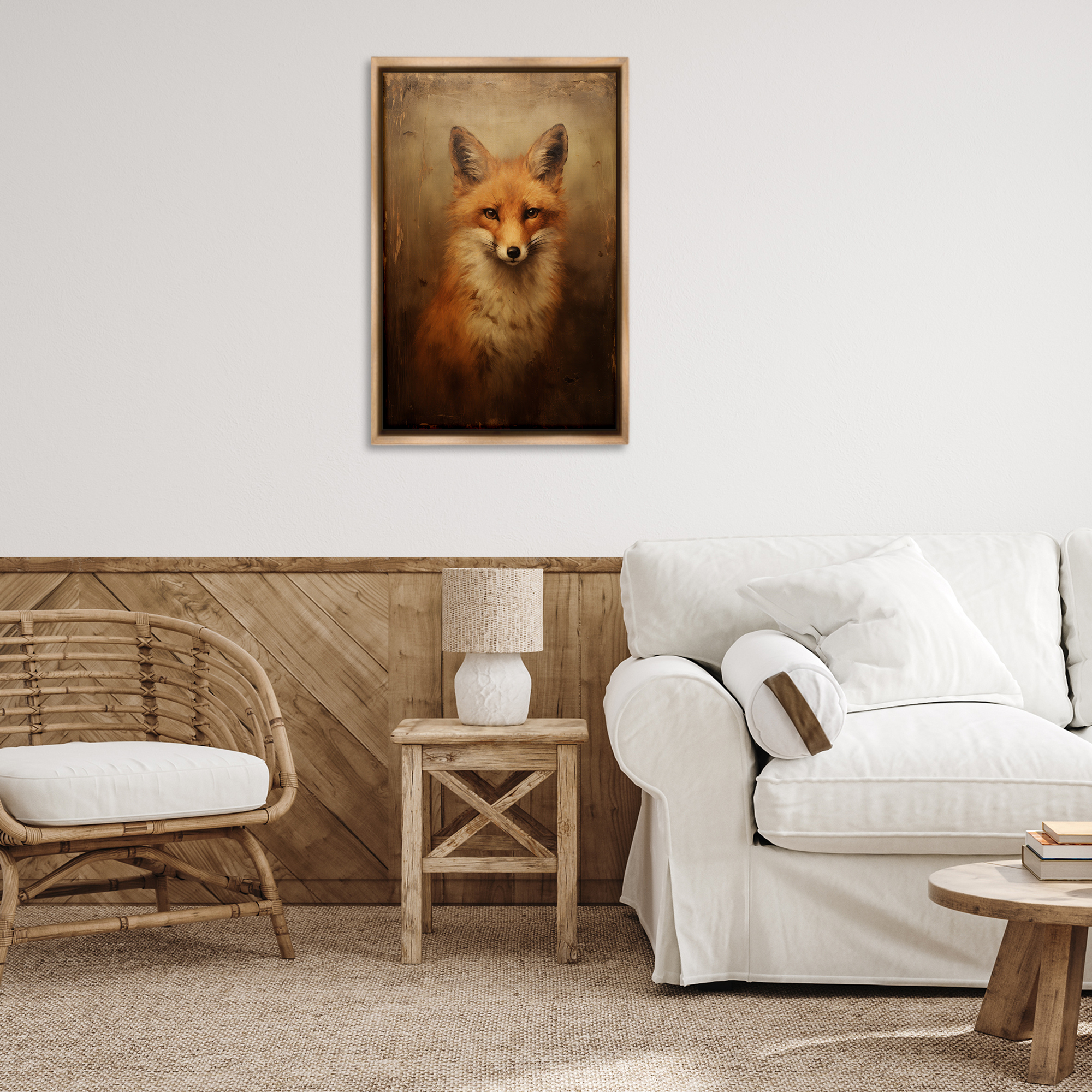 Stupell Industries Dark Fox Visage Animals & Insects Painting Brown Floater Framed Canvas Art Print Wall Art, 21 x 31