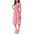 thumbnail image 4 of INSPIRE CHIC Plaid A-Line Dress for Women Smocked Sleeveless Crew Neck Flowy Midi Summer Dresses with Pockets XS Red White, 4 of 6