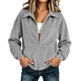 thumbnail image 2 of StSilkitty Casual Jacket for Womens Solid Color Long Sleeve Full Zip Collared Sweatshirt Jackets with Pockets, 2 of 8