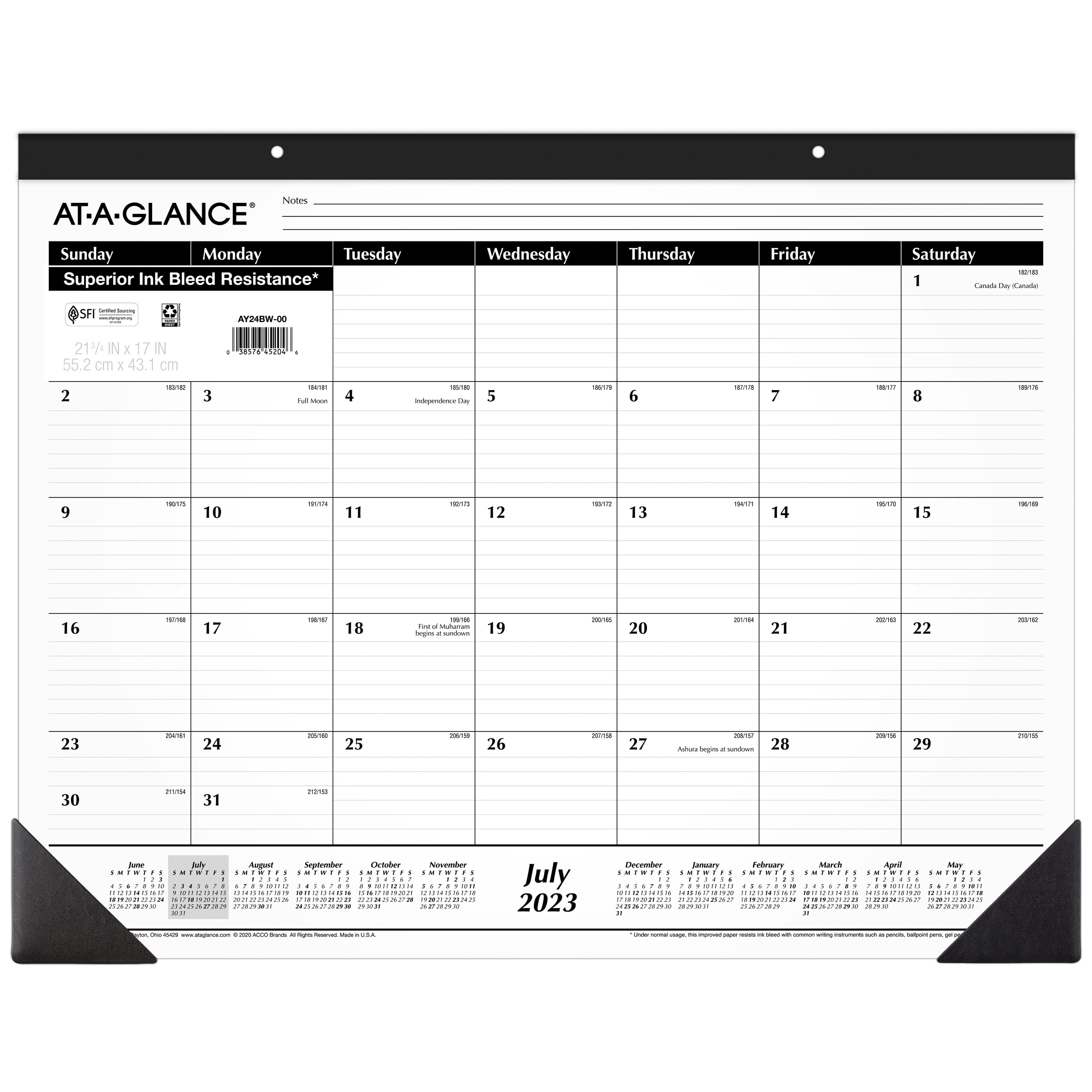 ATAGLANCE Academic Monthly Desk Pad, 21.75 in x 17 in, White, July