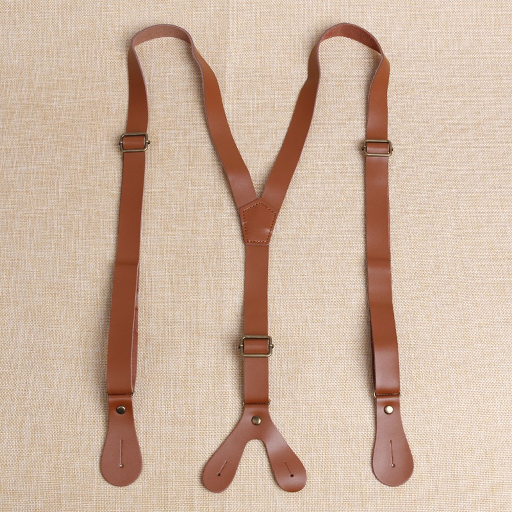 Vintage Leather H Back Suspenders Belts 4 Button For Men Work YBack