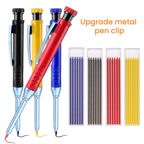 Musbetu Mechanical Carpenter Pencils with 6 Refill Construction Pencil with Built-in Sharpener Deep Hole Long Nib Marker Pen for Woodworking Architect Marking