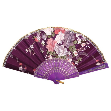 

LuoYinDa Commercial Fans Heavy Duty Chinese Style Dance Wedding Party Lace Silk Folding Hand Held Flower Fan