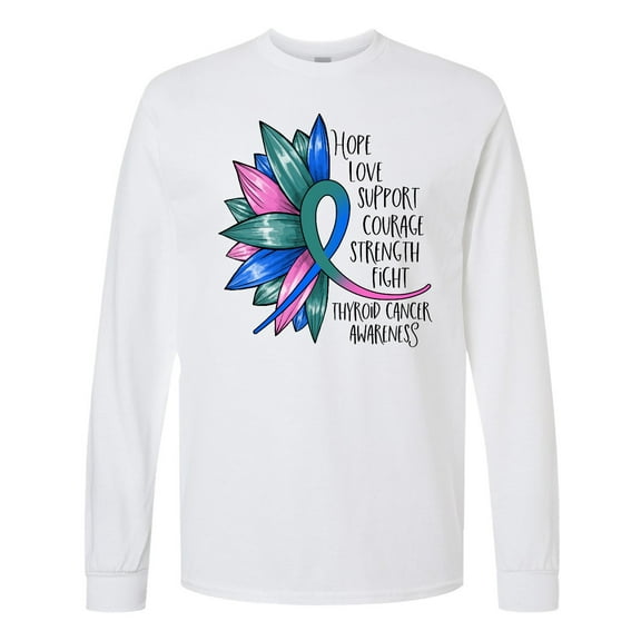 Inktastic Thyroid Cancer Awareness Blue Pink Teal Sunflower Ribbon Long Sleeve T-Shirt