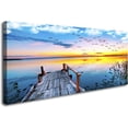 thumbnail image 1 of Arte mural en lienzo de paisaje: muelle junto al lago al atardecer. Cuadro enmarcado para decorar salón, dormitorio, cocina y oficina, 1 of 7