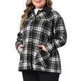 thumbnail image 4 of Agnes Orinda Women's Plus Size Halloween Outfits Plaid Flannel Shacket Contrast Corduroy Collar Button Down Long Sleeve Casual Jacket with Pocket 2X Black, 4 of 6
