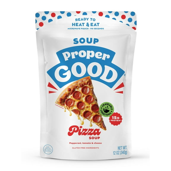 Proper Good Pepperoni Pizza Soup, Ready to Serve Meal, Shelf-Stable, 12 oz Pouch