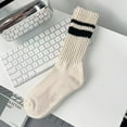 thumbnail image 2 of Yuanlong Women Socks Ladies Basic Vertical Stripes Knitting Cotton Crew Socks Streetwear Fashion Mid Tube Socks One Size, 2 of 3