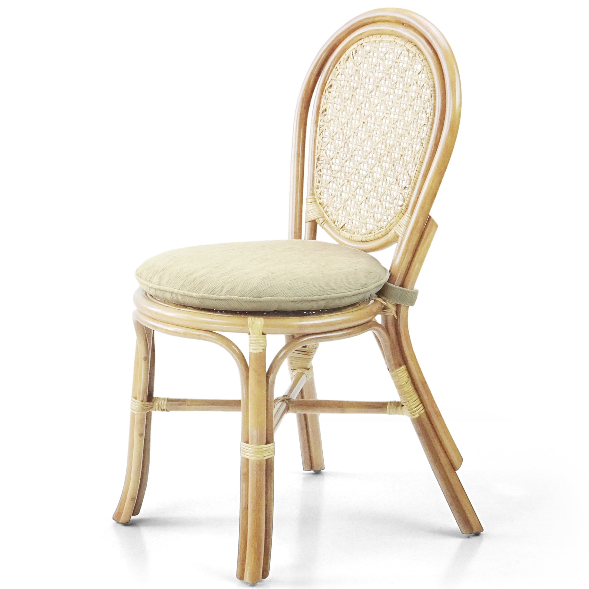 Set of 4 Denver Dining Handmade Wicker Side Chairs with Cream Cushions Natural Rattan, Natural Color