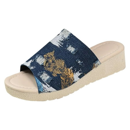 

WNVMWI Sandals Women Shoes for Women Beach Arch Support Sandals Blue Shoes Slippers Flip Flops Large Size Casual Denim One Line Sandals Women s Shoes Spring New Wedge Heel Slippers Dressy Cas Size 41
