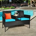 thumbnail image 4 of Gymax Patented Rattan Wicker Patio Conversation Set w/ Loveseat Table Turquoise Cushion, 4 of 8