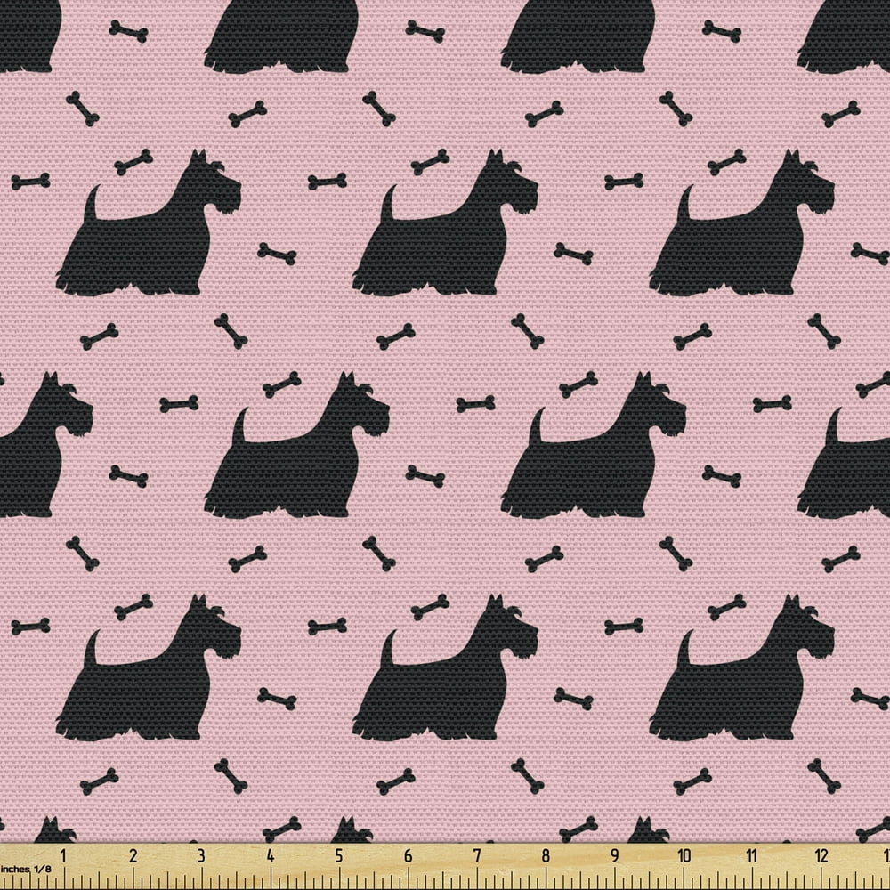 Scottie Dog Fabric by the Yard Hairy and Fluffy Adult Terrier and Bones