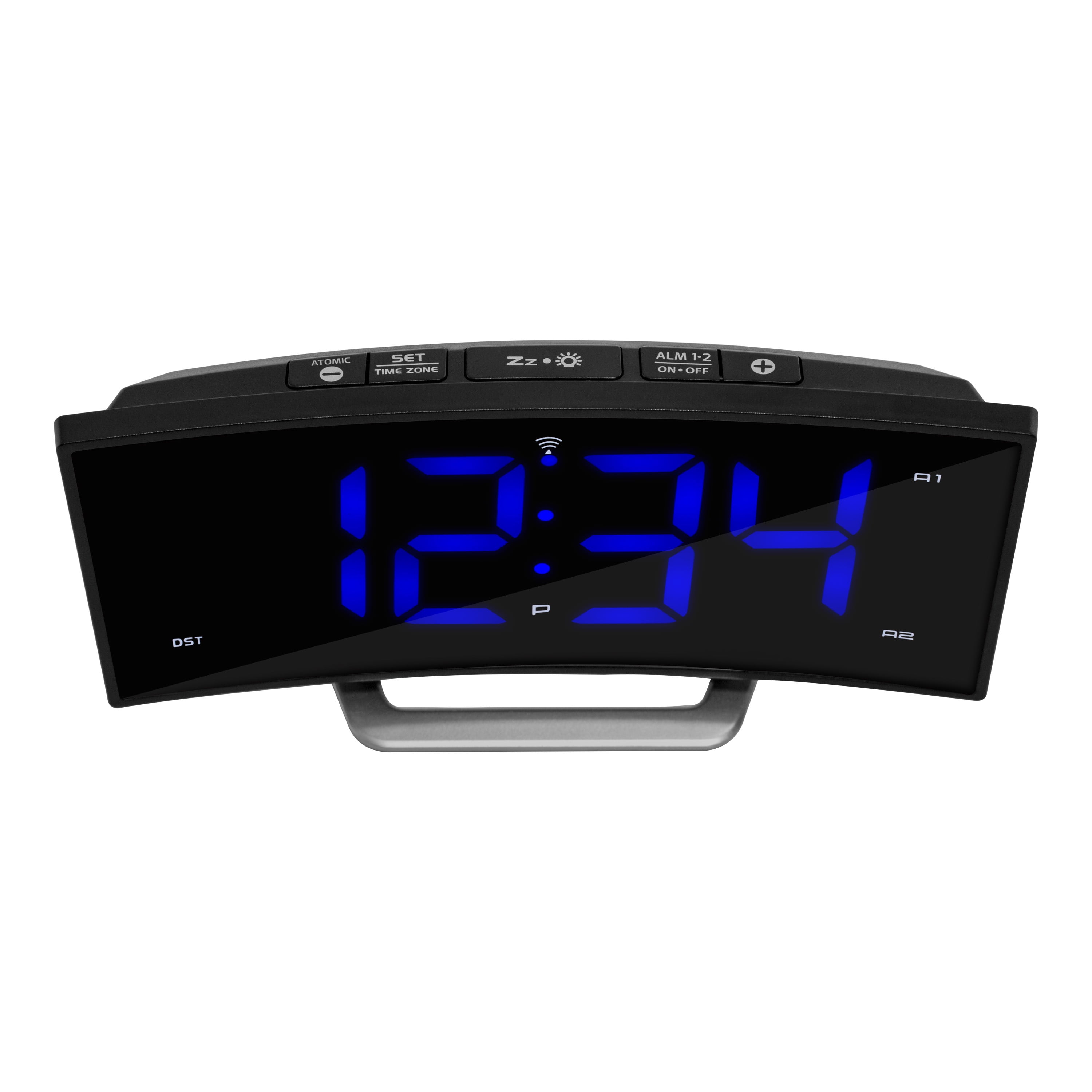 La Crosse Technology 1.8" Curved Blue LED Corded Electric Atomic Dual Alarm Clock, 617-249