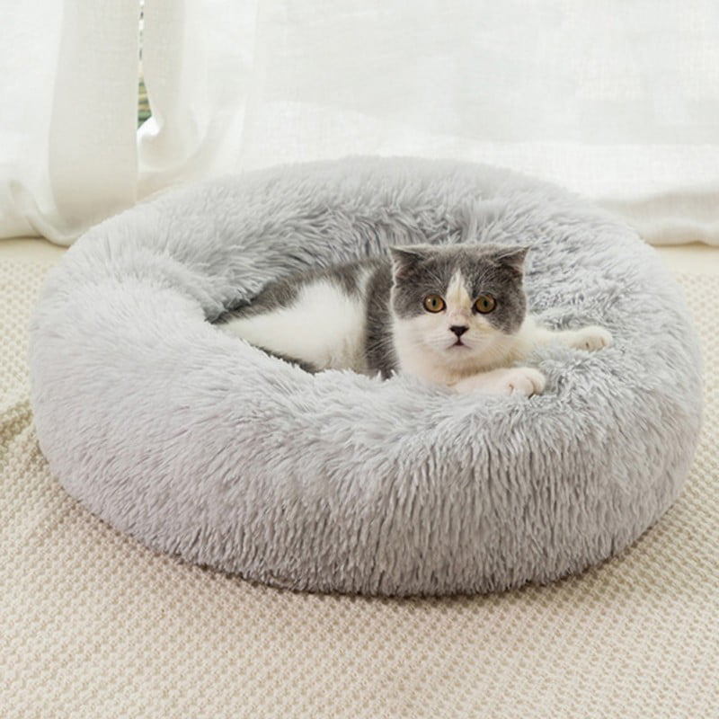 LIANHEXIN Warm Plush Round Cushion Medium Small Cat Dog Cave Sleeping Bed Shag Fuax Fur Donut Cuddler Round Donut Dog Beds Pink S 
