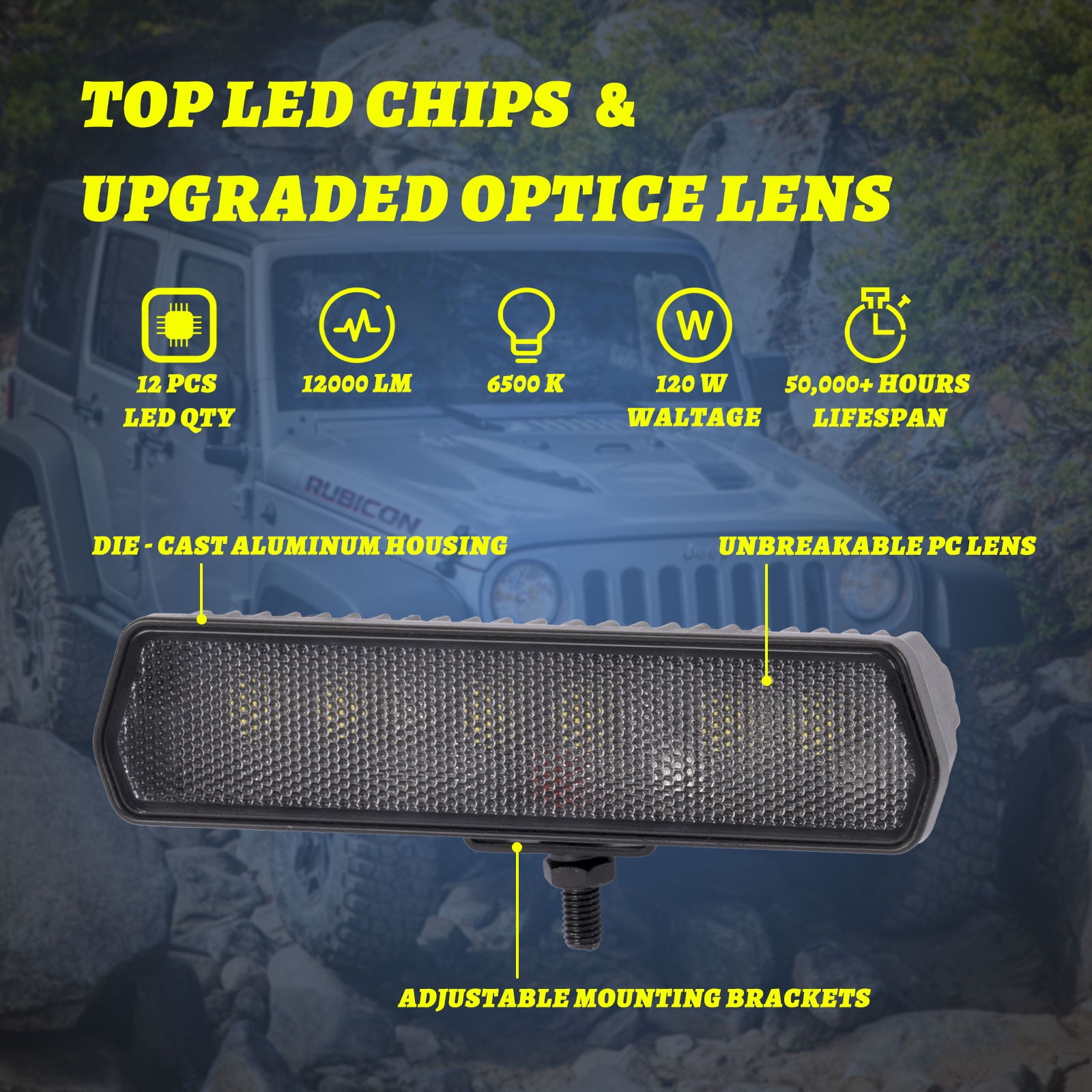 6" 120W LED Light Bar 2PCS Flood Beam Off Road Driving Fog Lights for Truck UTV ATV