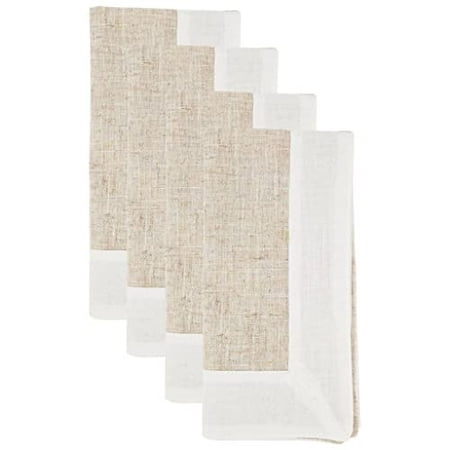 

Fennco Styles Natural & White Two-Tone Border Design Cloth Napkins 20 x 20 Inch Set of 4 - Classic Dinner Napkins for Everyday Use Banquets Family Gathering and Special Events