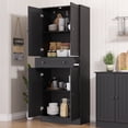 thumbnail image 2 of 71" Tall Kitchen Pantry Storage Cabinet, Farmhouse Pantry Cabinet with 4 Doors & Drawer, Freestanding Cupboard with Adjustable Shelves, Rustic Wood Cupboard for Kitchen, Dining Room, Black, 2 of 9