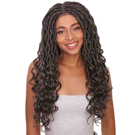 LUXLUXE Women Andrea 22 Inch Long 4X4 Hand Tied Lace Braid Braided Wig, Beauty Heat Resistant Fiber, (Charcoal Grey)