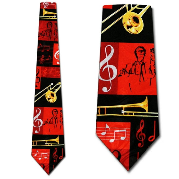 Trombone Collage Red Necktie Mens Tie by Steven Ha